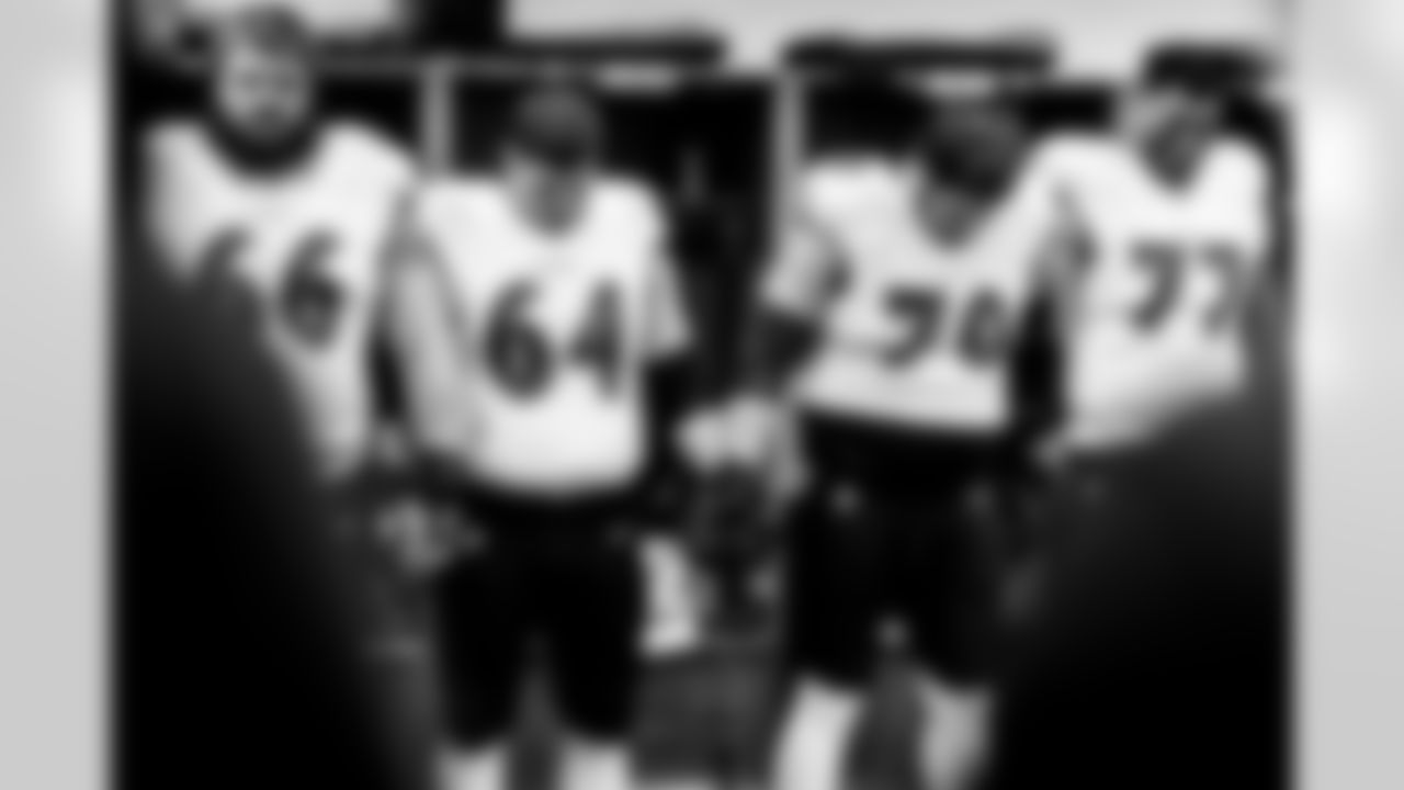 From left: G Ben Cleveland, C Tyler Linderbaum, RT Roger Rosengarten, & G Daniel Faalele