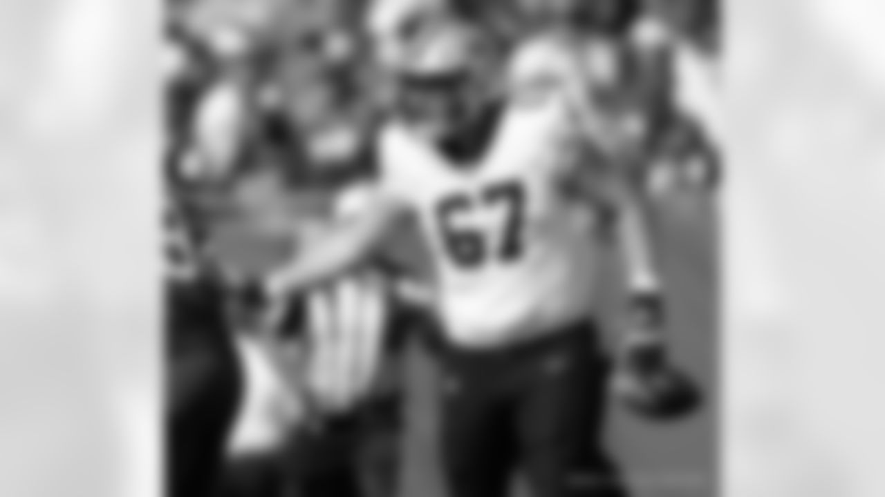 T Landon Young (67) in action during the New Orleans Saints game against the Tampa Bay Buccaneers for Week 18 of the 2024 NFL Season on Jan. 5, 2025 at Raymond James Stadium.