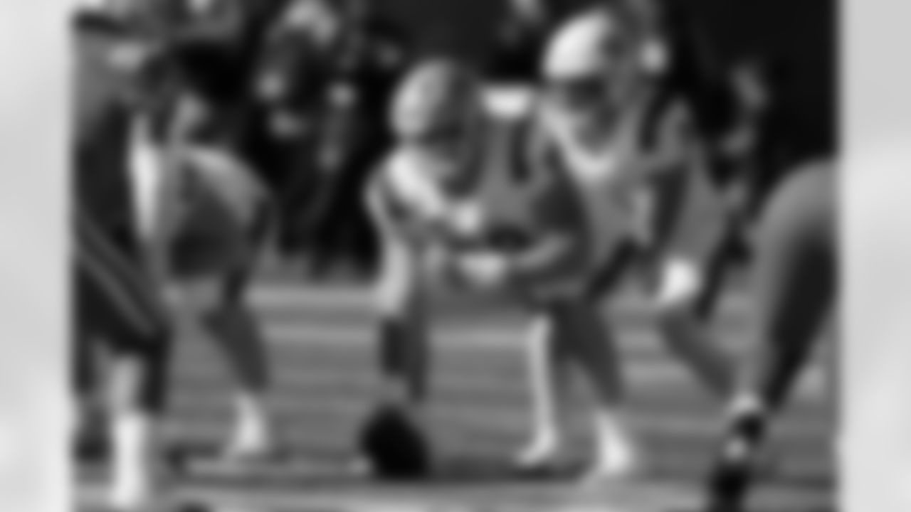 American offensive lineman Nick Saldiveri of Old Dominion (59) during the first half of the Senior Bowl NCAA college football game Saturday, Feb. 4, 2023, in Mobile, Ala..