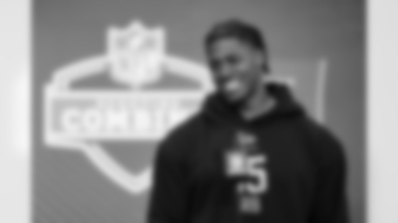 Notre Dame running back Jadarian Price (15) speaks during a press conference at the 2026 NFL Scouting Combine on Friday, February 27, 2026 in Indianapolis, Indiana.