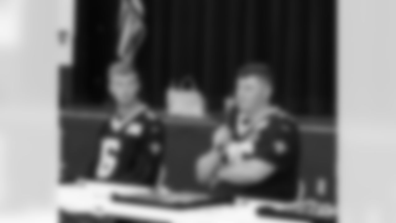 New Orleans Saints players Tyler Shough, Dillon Radunz, Treyton Welch, Will Clapp, and Erik McCoy visited St. Pius Elementary, spending the afternoon answering student questions and signing autographs on Tuesday, Nov. 18, 2025.