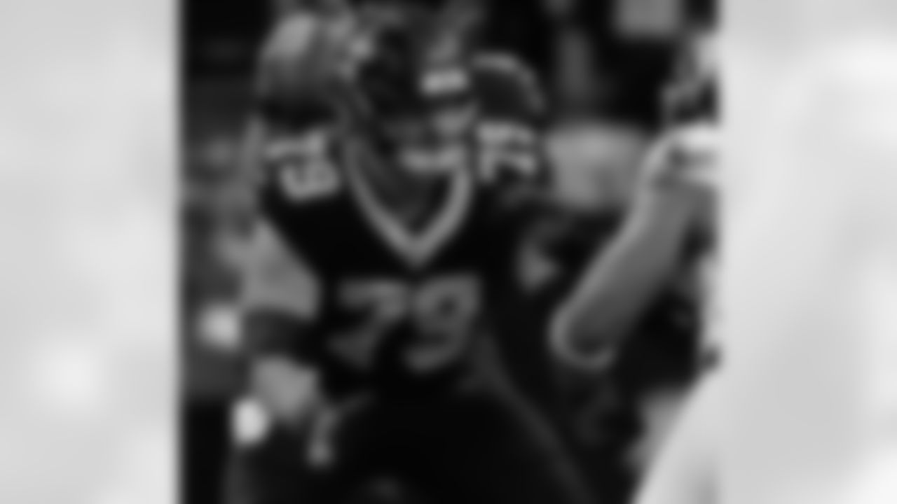 OL Luke Fortner (79) in action during the New Orleans Saints game against the Atlanta Falcons for Week 12 of the 2025 NFL season on Nov. 23, 2025 at the Caesars Superdome.