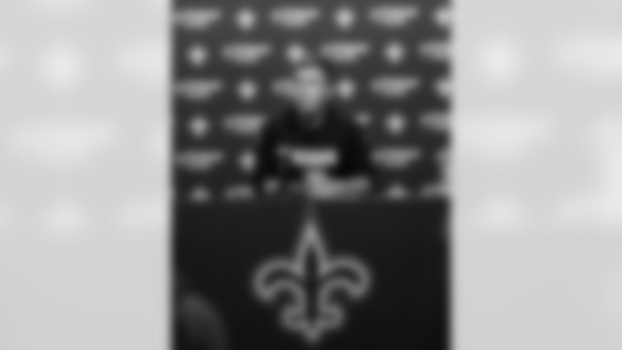 New Orleans Saints Executive Vice President/General Manager Mickey Loomis and head coach Kellen Moore speak with the media prior to the Saints 2025 Training Camp presented by Rouses Markets at the Ochsner Sports Performance Center on July 22, 2025.