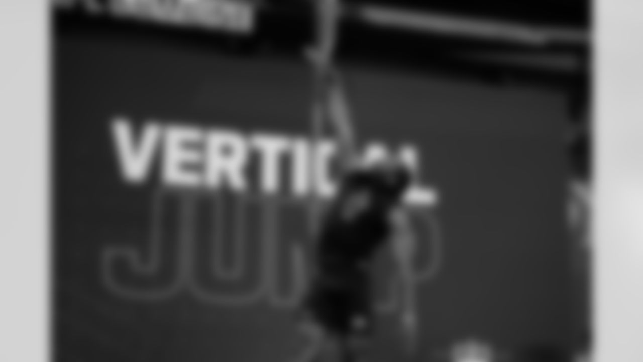Indiana wide receiver Omar Cooper Jr. (17) participates in the vertical jump during the 2026 NFL Scouting Combine on Saturday, February 28, 2026 in Indianapolis, Indiana.
