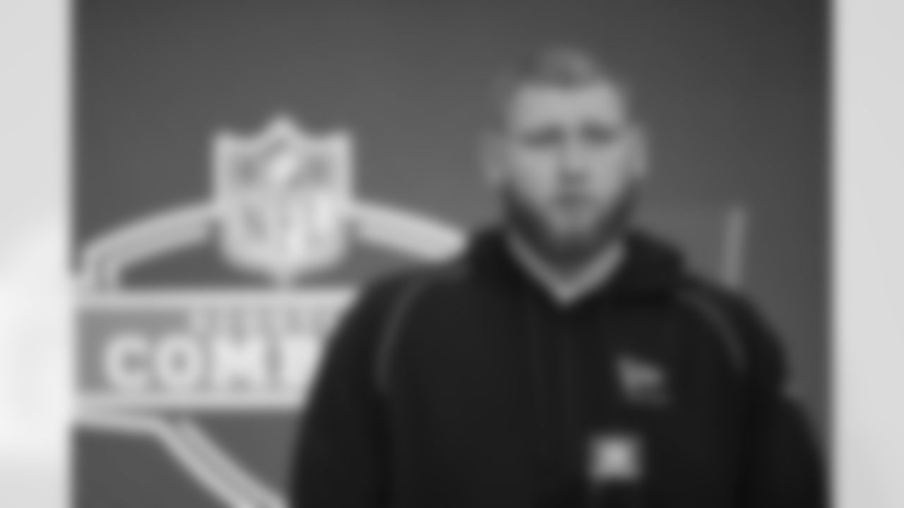 Georgia Tech offensive lineman Keylan Rutledge (44) speaks during a press conference at the NFL football scouting combine in Indianapolis, Saturday, Feb. 28, 2026.