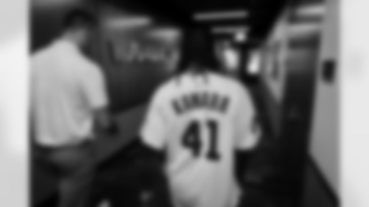 Saints running back Alvin Kamara threw out the first pitch at the Chicago Cubs game against the St. Louis Cardinals at Wrigley Field on Saturday, July 5, 2025.