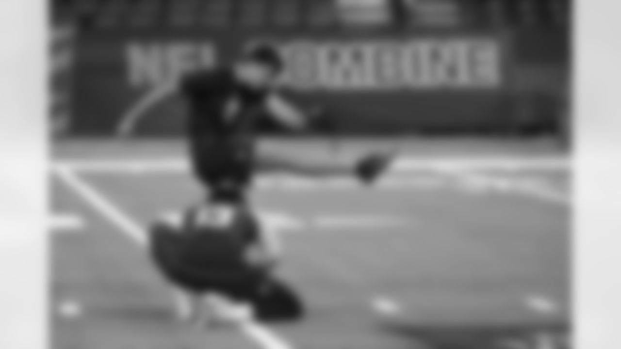 International Player Pathway participant kicker Kansei Matsuzawa, of Japan, kicks at the NFL football scouting combine in Indianapolis, Wednesday, Feb. 25, 2026.