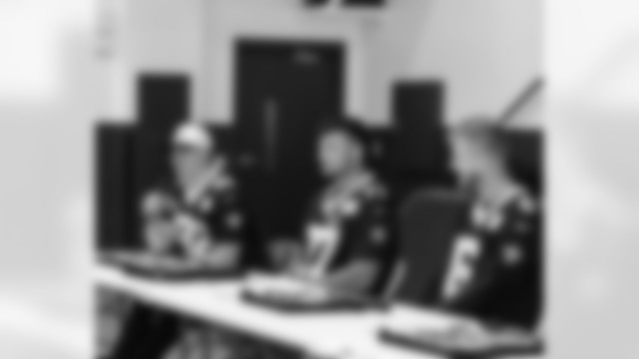 New Orleans Saints players Tyler Shough, Dillon Radunz, Treyton Welch, Will Clapp, and Erik McCoy visited St. Pius Elementary, spending the afternoon answering student questions and signing autographs on Tuesday, Nov. 18, 2025.