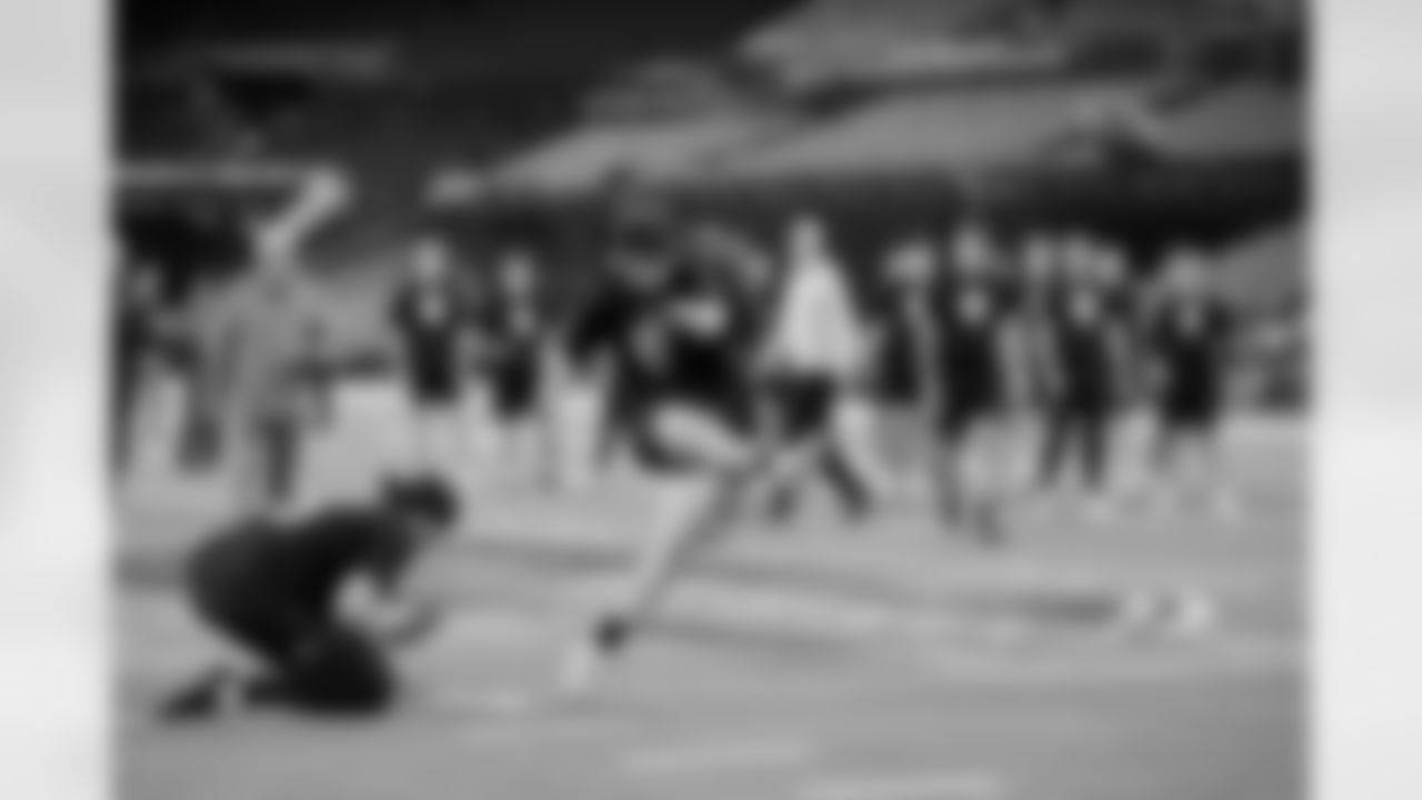 Michigan kicker Dominic Zvada (07) participates in a drill at the NFL football scouting combine, Wednesday, Feb. 25, 2026, in Indianapolis.