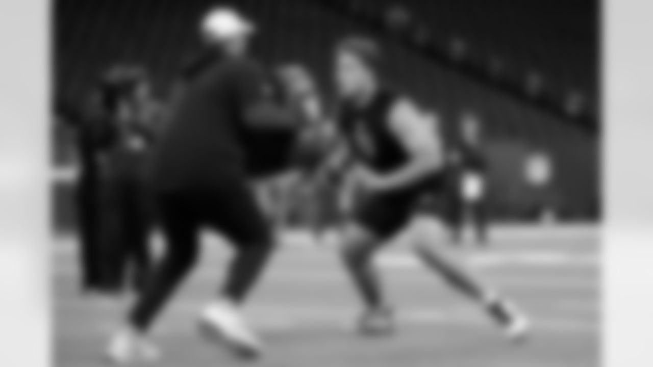 Utah offensive lineman Caleb Lomu (33) during the 2026 NFL Scouting Combine on Sunday, March 1, 2026 in Indianapolis, Indiana.