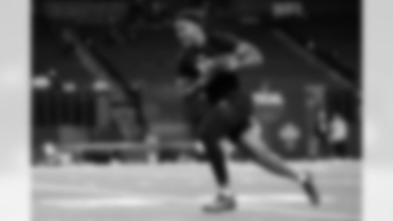 Auburn defensive lineman Keldric Faulk (38) participates in a drill during the 2026 NFL Scouting Combine on Thursday, February 26, 2026 in Indianapolis, Indiana.