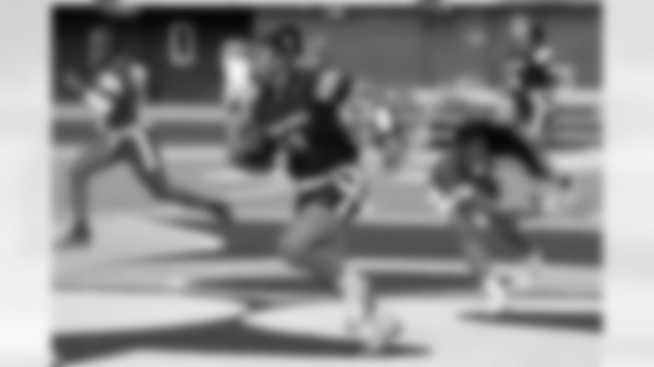 New Orleans Saints cornerback Rico Payton threw the coin toss to kickoff Day 1 of Week 4 games as Louisiana Flag Football teams competed during the 2025 Saints Girls High School Flag Football season on Monday, April 14, 2025.
