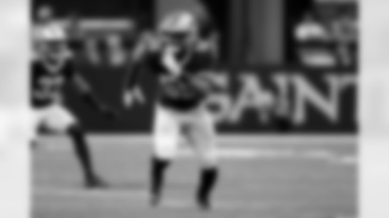 New Orleans Saints defensive end Isaiah Foskey (55) defends during an NFL preseason football game against the Jacksonville Jaguars in New Orleans, Sunday, Aug. 17, 2024.