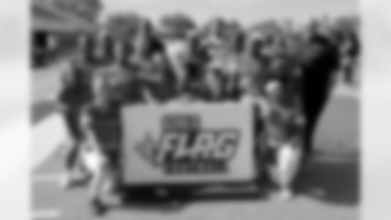 New Orleans Saints cornerback Rico Payton threw the coin toss to kickoff Day 1 of Week 4 games as Louisiana Flag Football teams competed during the 2025 Saints Girls High School Flag Football season on Monday, April 14, 2025.