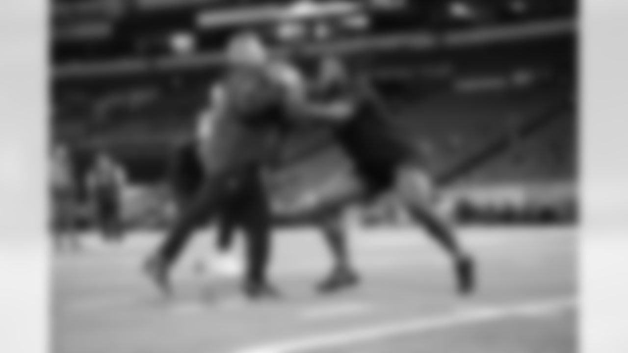 Arizona State offensive lineman Max Iheanachor (29) participates in a drill during the 2026 NFL Scouting Combine on Sunday, March 1, 2026 in Indianapolis, Indiana.