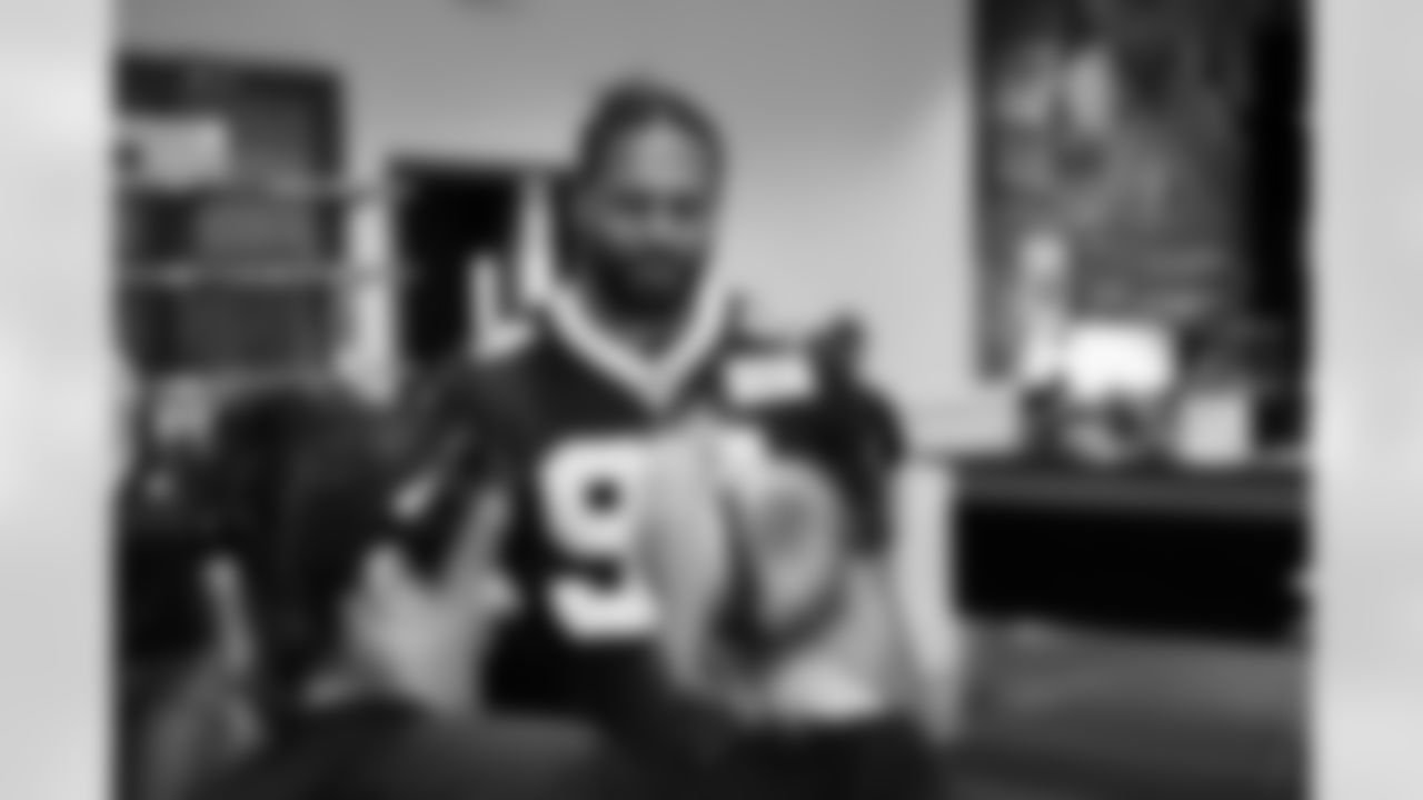 New Orleans Saints defensive end Cameron Jordan joined Louisiana Cat employees for a celebration of Hercules, a US Veteran Service Dog (USVSD) training graduate who was provided to local veteran Michael during the 2024 NFL season.