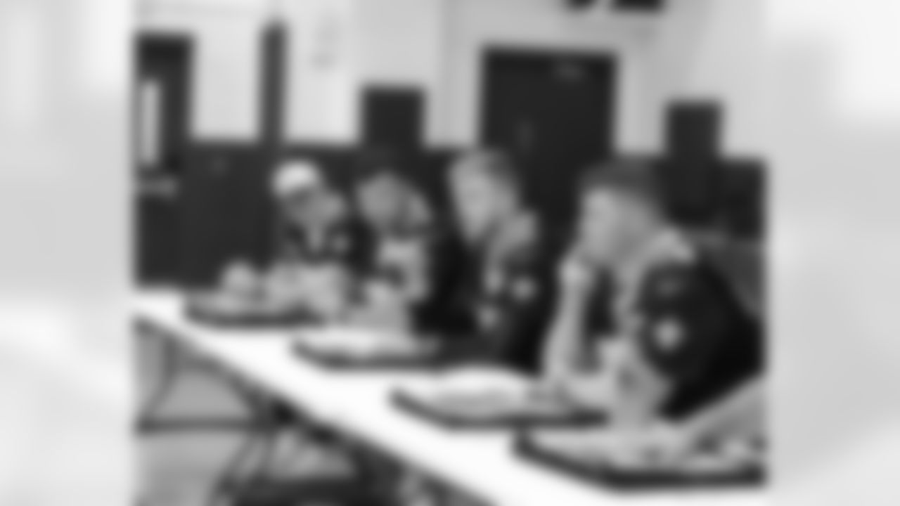 New Orleans Saints players Tyler Shough, Dillon Radunz, Treyton Welch, Will Clapp, and Erik McCoy visited St. Pius Elementary, spending the afternoon answering student questions and signing autographs on Tuesday, Nov. 18, 2025.