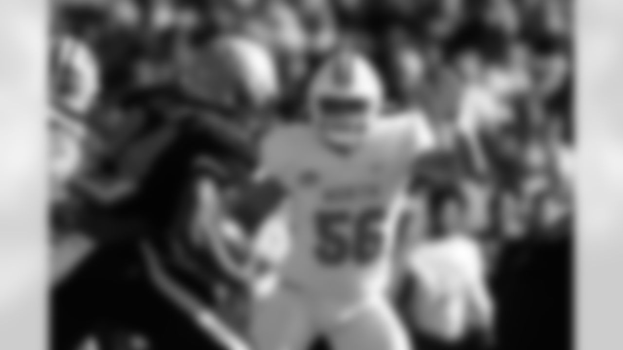 North outside linebacker Zack Baun of Wisconsin (56) during the first half of the Senior Bowl college football game Saturday, Jan. 25, 2020, in Mobile, Ala.