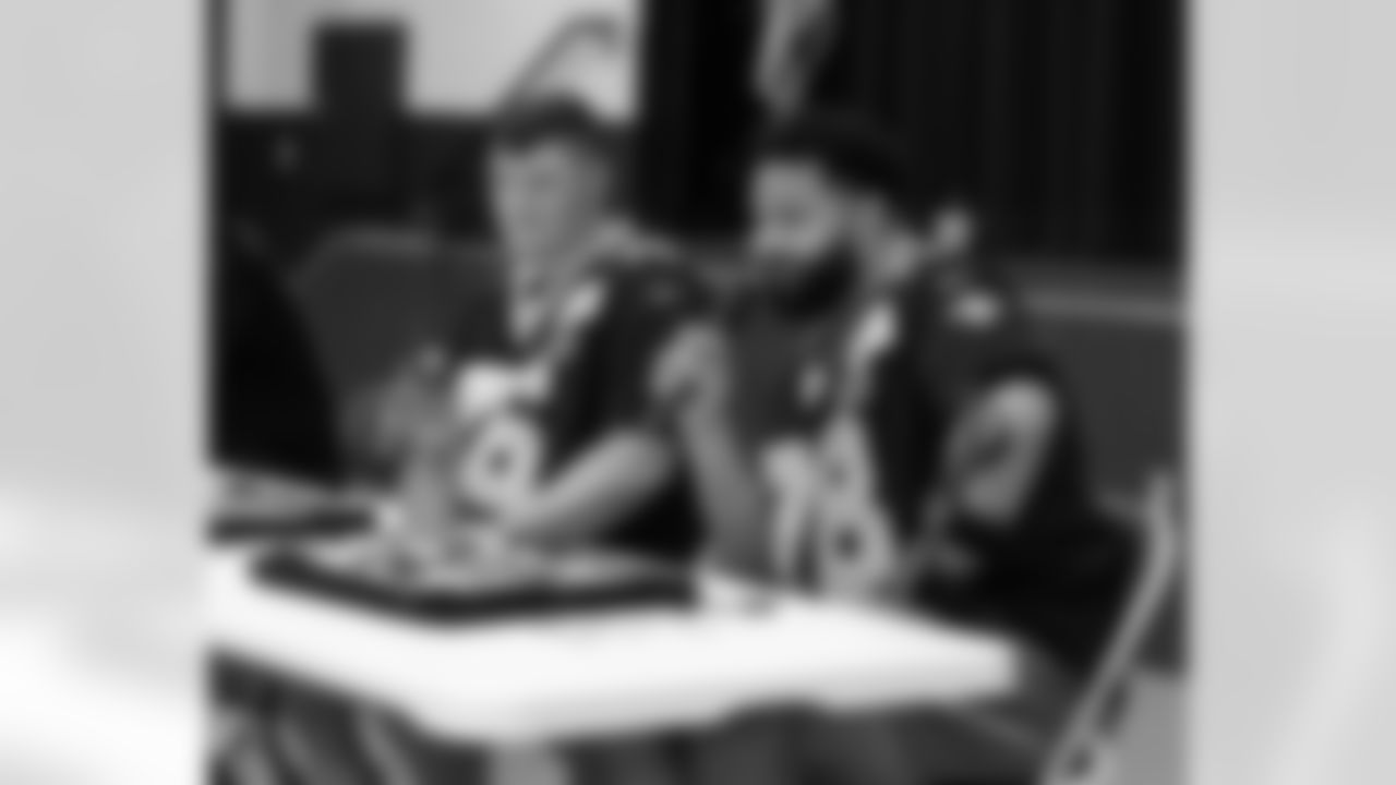 New Orleans Saints players Tyler Shough, Dillon Radunz, Treyton Welch, Will Clapp, and Erik McCoy visited St. Pius Elementary, spending the afternoon answering student questions and signing autographs on Tuesday, Nov. 18, 2025.