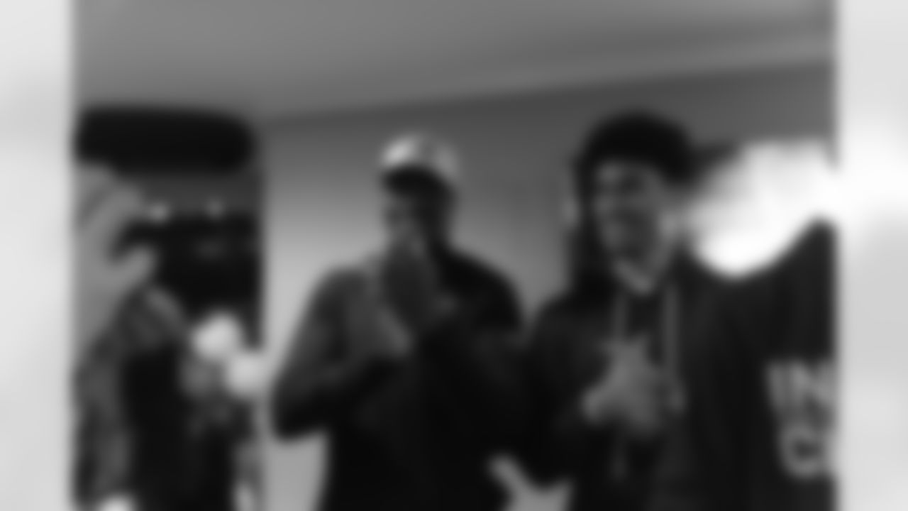 New Orleans Saints tight end Juwan Johnson, cornerback Alontae Taylor, and wide receiver Devaughn Vele attended the Louisiana Cat Hope Ignites Holiday Party on Tuesday, Dec. 16, 2025.