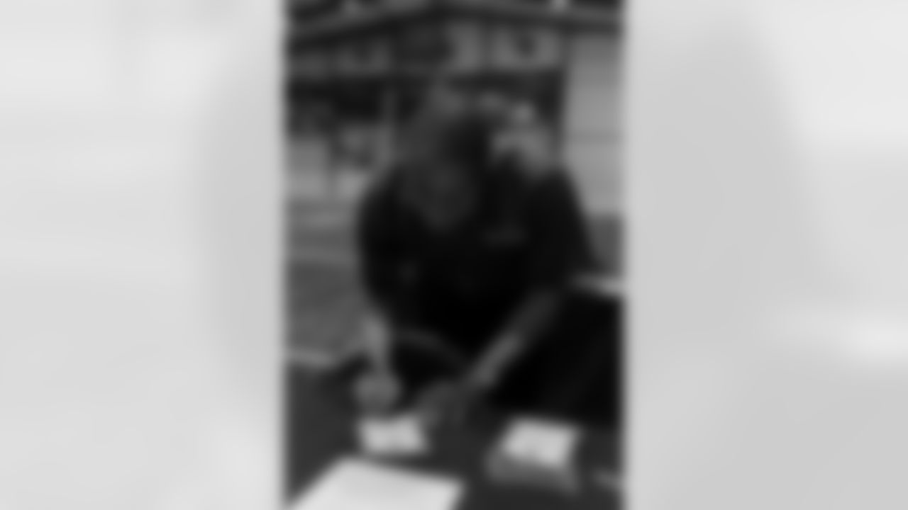 New Orleans Saints owner Gayle Benson and legend Pat Swilling joined volunteers from Entergy and the American Red Cross to assemble care packages for military members as part of the NFL's Salute to Service month on Tuesday, Nov. 11, 2025.