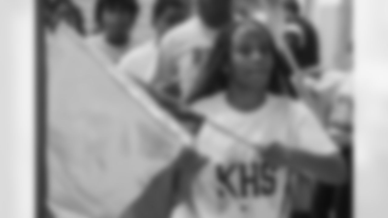 The New Orleans Saints hosted a football celebration for students at Dr. Martin L. King Jr. High School on Thursday, Sept. 5, 2024. the New Orleans Police Department was a guest at the celebration featuring members of the Saints Cheer Krewe and Sir Saint.
