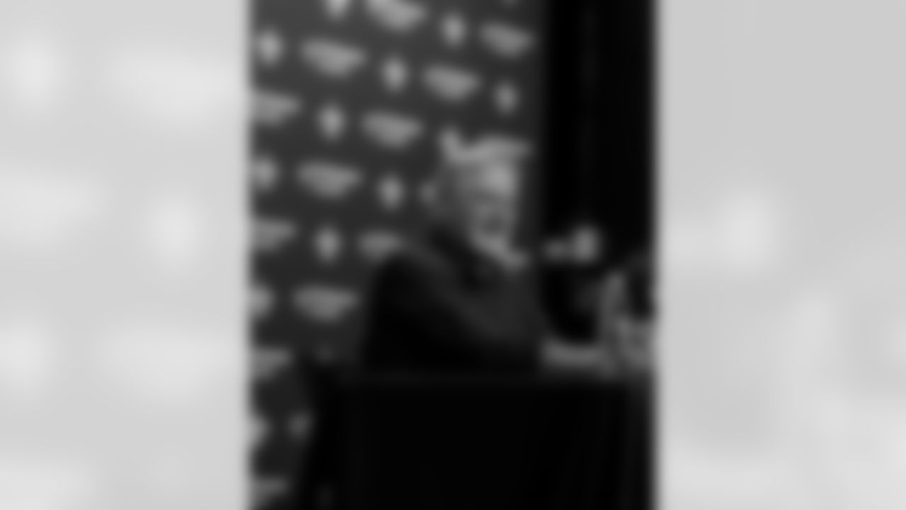 New Orleans Saints Executive Vice President/General Manager Mickey Loomis and head coach Kellen Moore speak with the media following the Saints 2025 NFL season on Jan. 7, 2026.