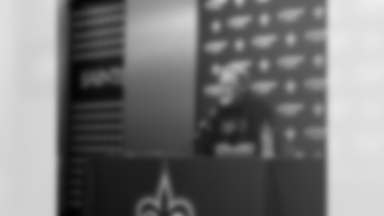 New Orleans Saints Executive Vice President/General Manager Mickey Loomis and head coach Kellen Moore speak with the media prior to the Saints 2025 Training Camp presented by Rouses Markets at the Ochsner Sports Performance Center on July 22, 2025.