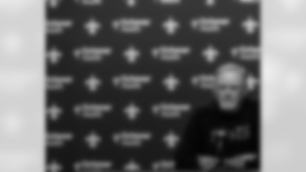New Orleans Saints Executive Vice President/General Manager Mickey Loomis and head coach Kellen Moore speak with the media prior to the Saints 2025 Training Camp presented by Rouses Markets at the Ochsner Sports Performance Center on July 22, 2025.