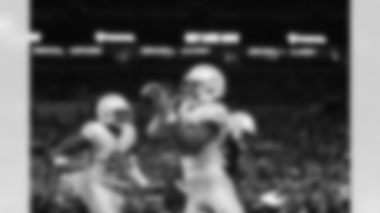 Los Angeles Chargers cornerback Michael Davis (43) intercepts a pass during an NFL football game against the Indianapolis Colts, Monday, Dec. 26, 2022, in Indianapolis. The Chargers won 20-3.