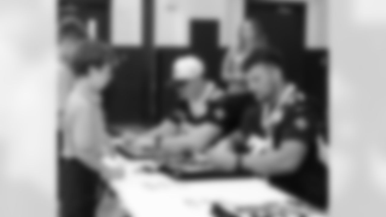 New Orleans Saints players Tyler Shough, Dillon Radunz, Treyton Welch, Will Clapp, and Erik McCoy visited St. Pius Elementary, spending the afternoon answering student questions and signing autographs on Tuesday, Nov. 18, 2025.