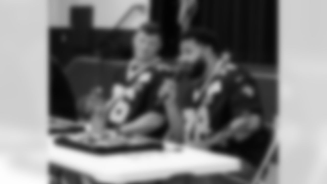 New Orleans Saints players Tyler Shough, Dillon Radunz, Treyton Welch, Will Clapp, and Erik McCoy visited St. Pius Elementary, spending the afternoon answering student questions and signing autographs on Tuesday, Nov. 18, 2025.