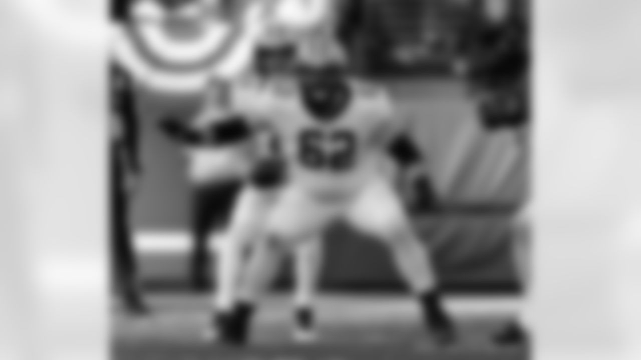 OL Lucas Patrick (62) in position during the New Orleans Saints game against the New York Giants for Week 14 of the 2024 NFL Season on Dec. 8, 2024 at MetLife Stadium.