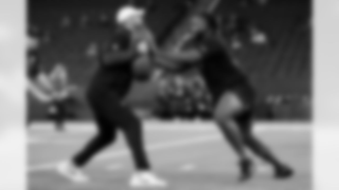 Arizona State offensive lineman Max Iheanachor (29) participates in a drill during the 2026 NFL Scouting Combine on Sunday, March 1, 2026 in Indianapolis, Indiana.