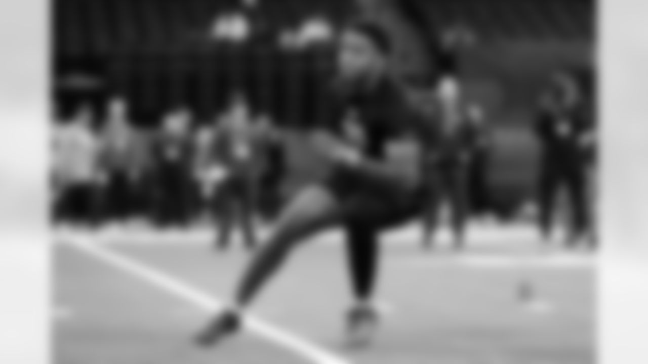 Auburn defensive lineman Keldric Faulk (38) participates in a drill during the 2026 NFL Scouting Combine on Thursday, February 26, 2026 in Indianapolis, Indiana.