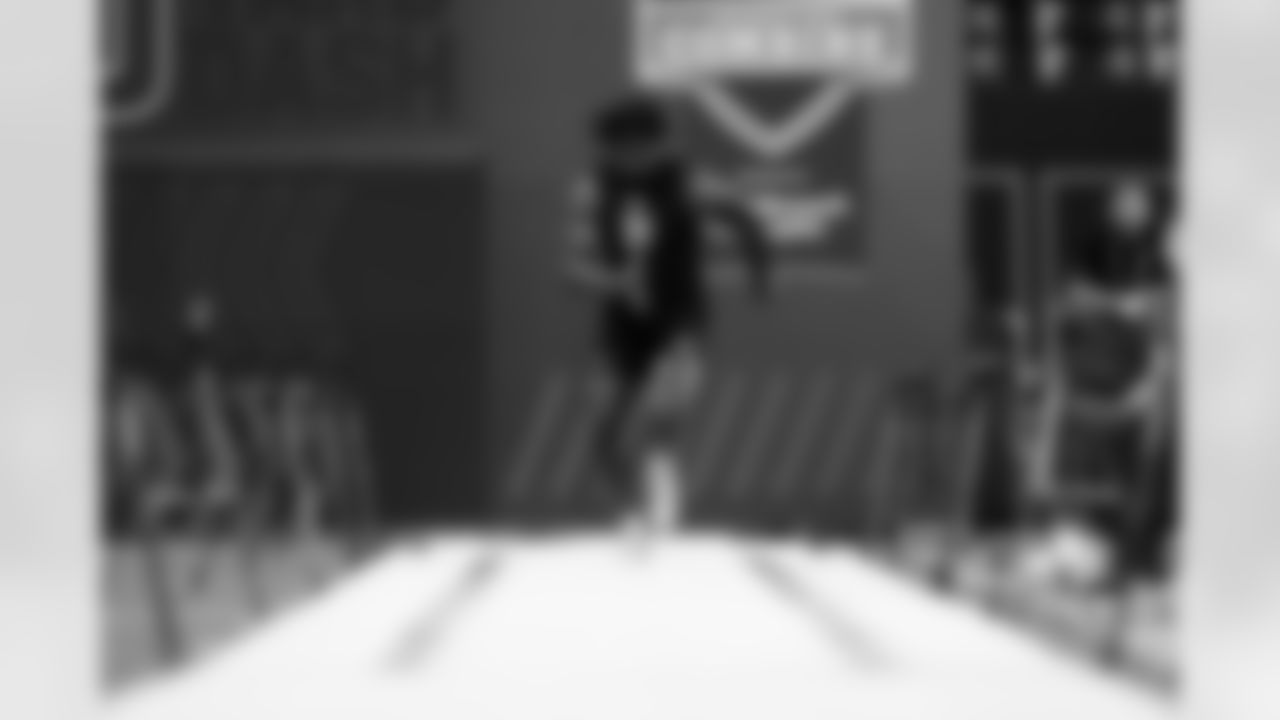 Texas Tech defensive lineman David Bailey (31) runs the 40-yard dash during the 2026 NFL Scouting Combine on Thursday, February 26, 2026 in Indianapolis, Indiana.