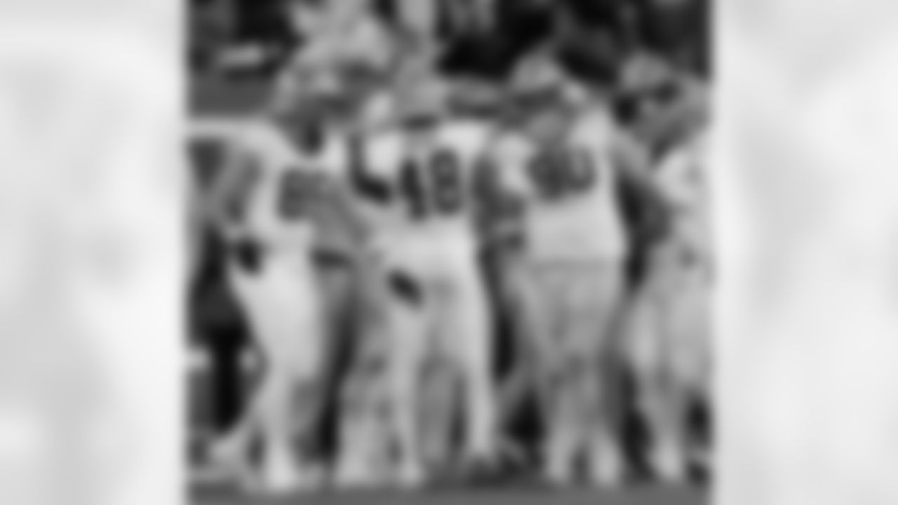 DT Bryan Bresee (90) and team celebrates field goal block during the New Orleans Saints game against the New York Giants for Week 14 of the 2024 NFL Season on Dec. 8, 2024 at MetLife Stadium.