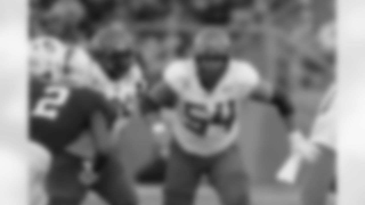 Oregon offensive lineman Calvin Throckmorton (54) blocks against Stanford during the first half of an NCAA college football game on Saturday, Sept. 21, 2019, in Stanford, Calif. Oregon won 21-6.