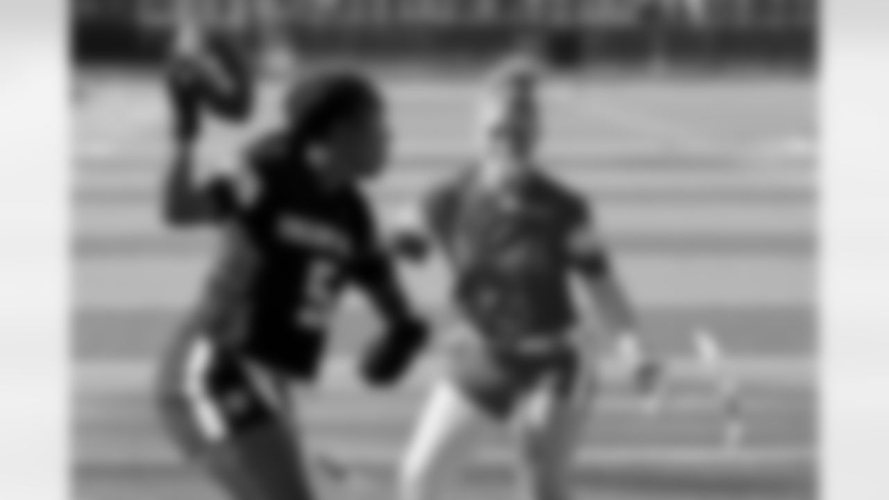 New Orleans Saints cornerback Rico Payton threw the coin toss to kickoff Day 1 of Week 4 games as Louisiana Flag Football teams competed during the 2025 Saints Girls High School Flag Football season on Monday, April 14, 2025.