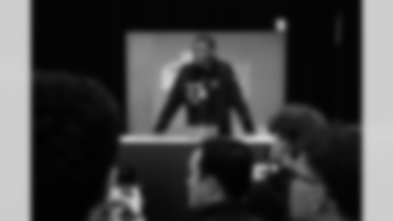 Ohio State wide receiver Carnell Tate (37) speaks during a press conference at the 2026 NFL Scouting Combine on Friday, February 27, 2026 in Indianapolis, Indiana.