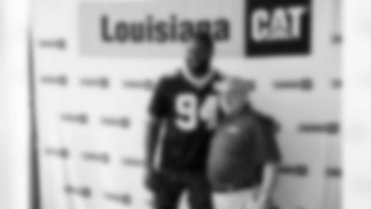 New Orleans Saints defensive end Cameron Jordan joined Louisiana Cat employees for a celebration of Hercules, a US Veteran Service Dog (USVSD) training graduate who was provided to local veteran Michael during the 2024 NFL season.