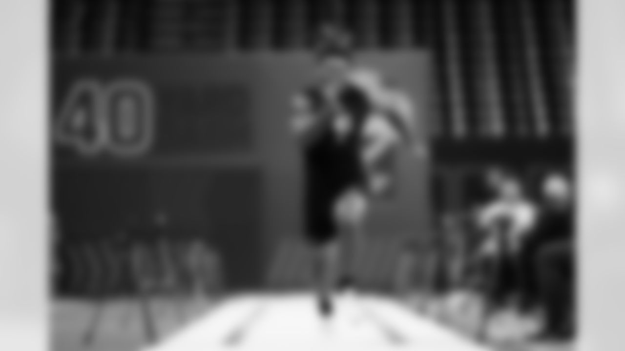 Texas A&M defensive lineman Cashius Howell (41) runs the 40-yard dash during the 2026 NFL Scouting Combine on Thursday, February 26, 2026 in Indianapolis, Indiana.