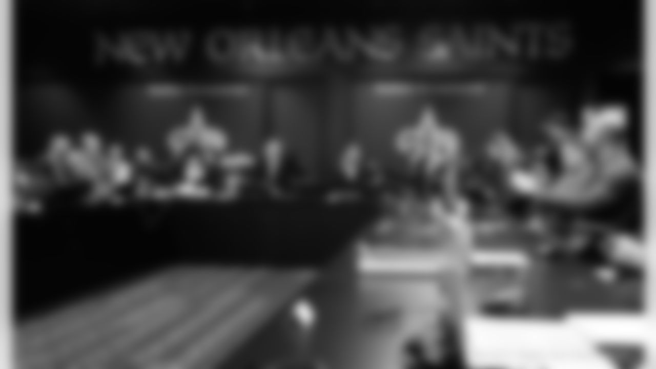 Behind-the-scenes photos from the Ochsner Sports Performance Center inside the New Orleans Saints' draft room during the first round of the 2025 NFL Draft.