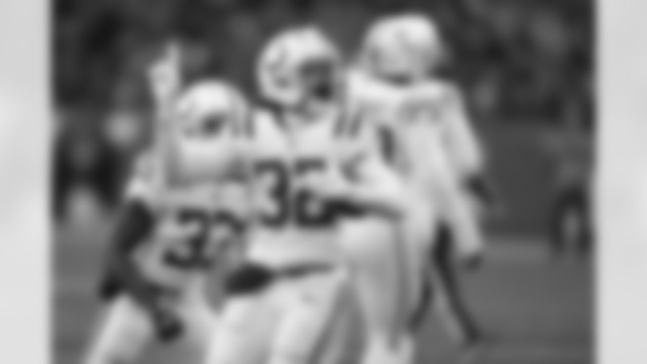 Indianapolis Colts safety Julian Blackmon (32) celebrates during an NFL football game, Sunday, Dec. 1, 2024, in Foxborough, Mass.