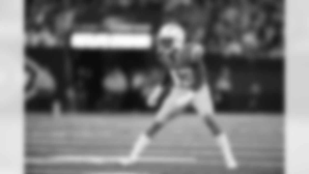 Los Angeles Chargers cornerback Michael Davis (43) looks to tackle during the NFL game against the New York Jets, Monday, Nov. 6, 2023 in East Rutherford, N.J. The Chargers defeated the Jets 27-6.