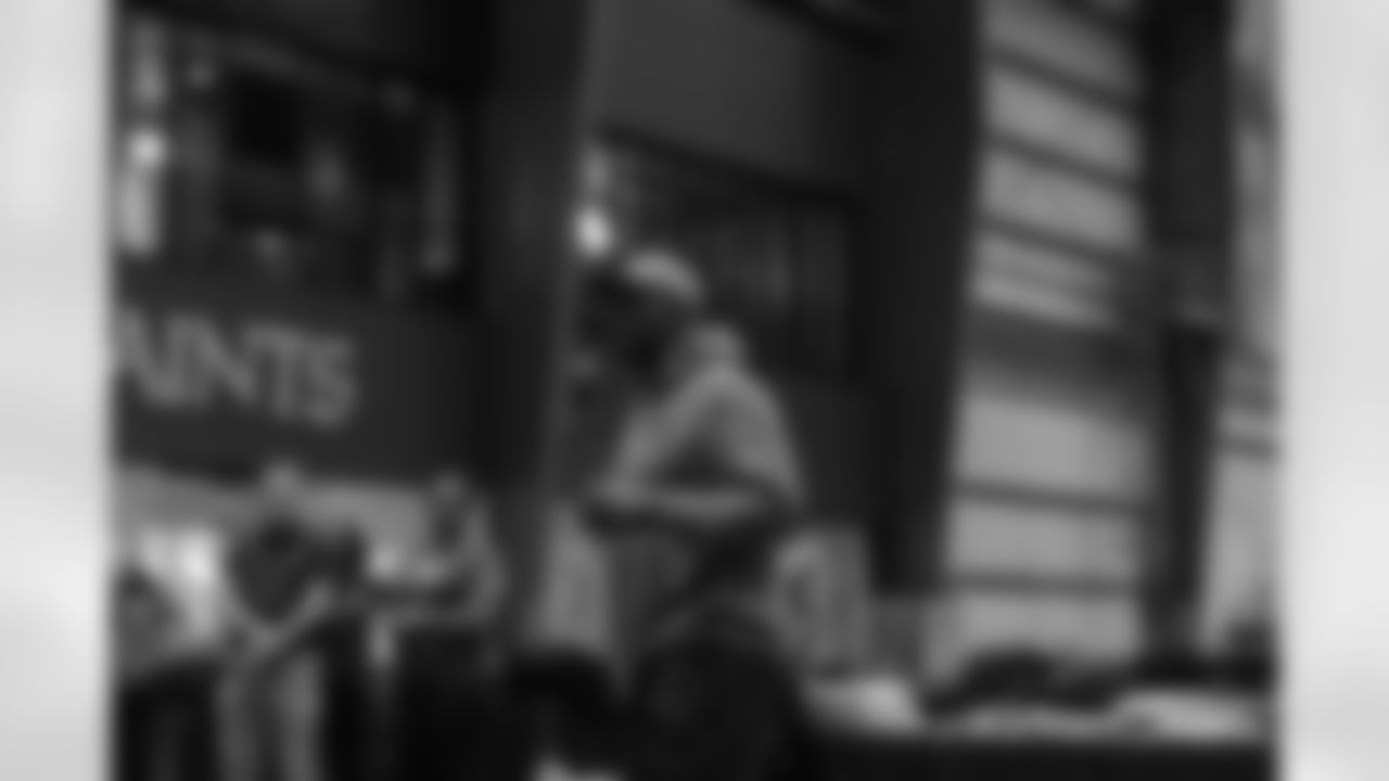 New Orleans Saints owner Gayle Benson and legend Pat Swilling joined volunteers from Entergy and the American Red Cross to assemble care packages for military members as part of the NFL's Salute to Service month on Tuesday, Nov. 11, 2025.