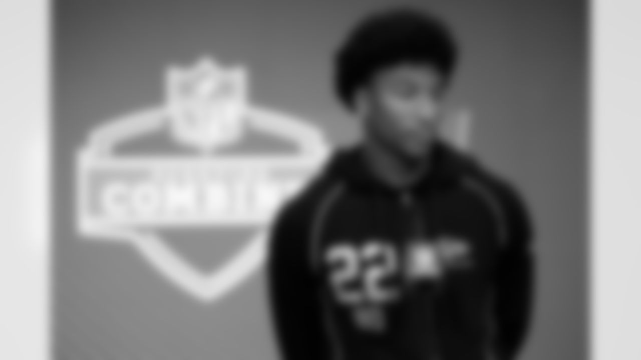 LSU wide receiver Chris Hilton Jr. (22) speaks during a press conference at the 2026 NFL Scouting Combine on Friday, February 27, 2026 in Indianapolis, Indiana.