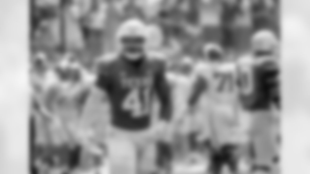Texas linebacker Jaylan Ford (41) celebrates a sack against Alabama during the first half of an NCAA college football game, Saturday, Sept. 10, 2022, in Austin, Texas. Alabama defeated Texas 20-19.