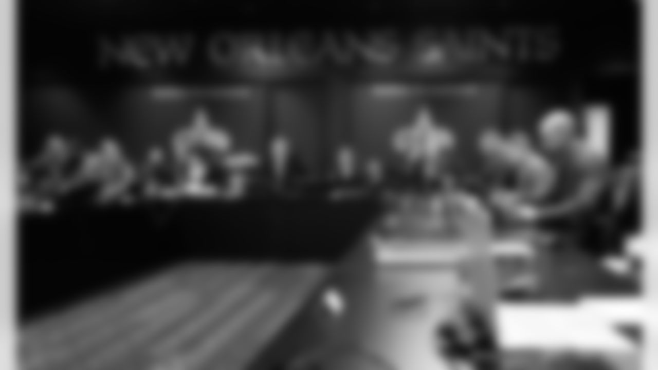 Behind-the-scenes photos from the Ochsner Sports Performance Center inside the New Orleans Saints' draft room during the first round of the 2025 NFL Draft.