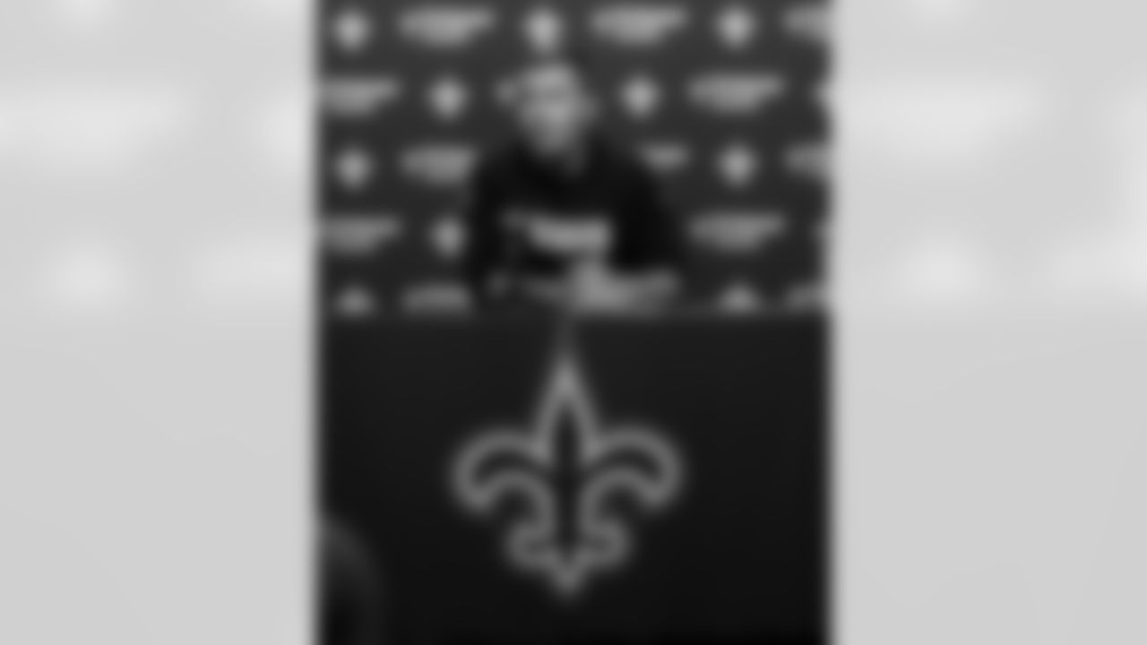 New Orleans Saints Executive Vice President/General Manager Mickey Loomis and head coach Kellen Moore speak with the media prior to the Saints 2025 Training Camp presented by Rouses Markets at the Ochsner Sports Performance Center on July 22, 2025.